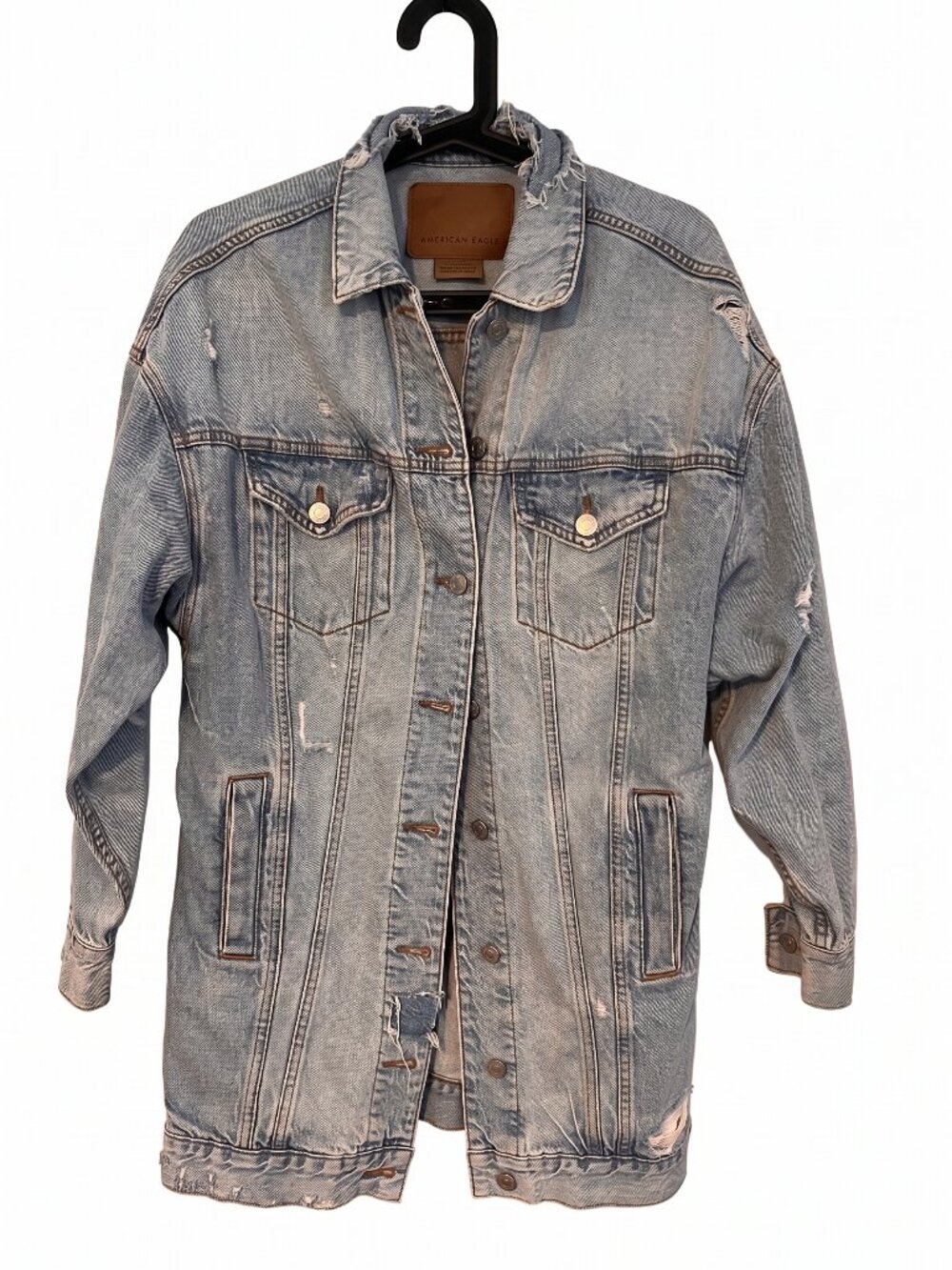 American Eagle Distressed Longline Denim Shacket
